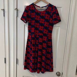 LulaRoe Amelia Red and Blue Geometric Dress